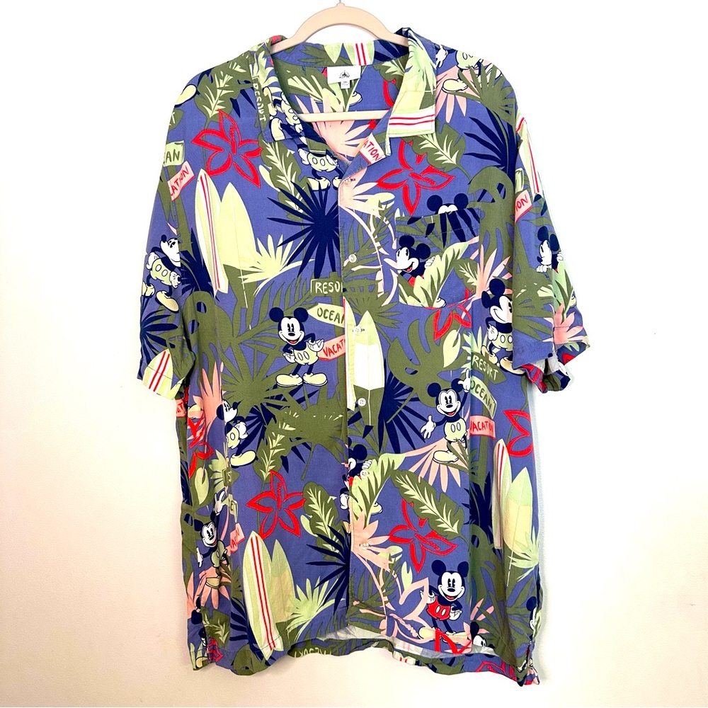Disney Parks Mickey Resort Vacation Forest Print Button Down Shirt size 2XL
